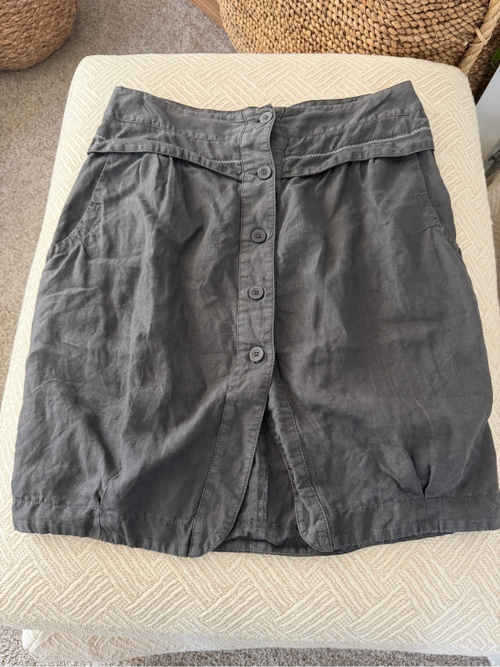 Le Phare De La Baleine 100% Linen Made in Italy Button Down Bubble Skirt. Euro